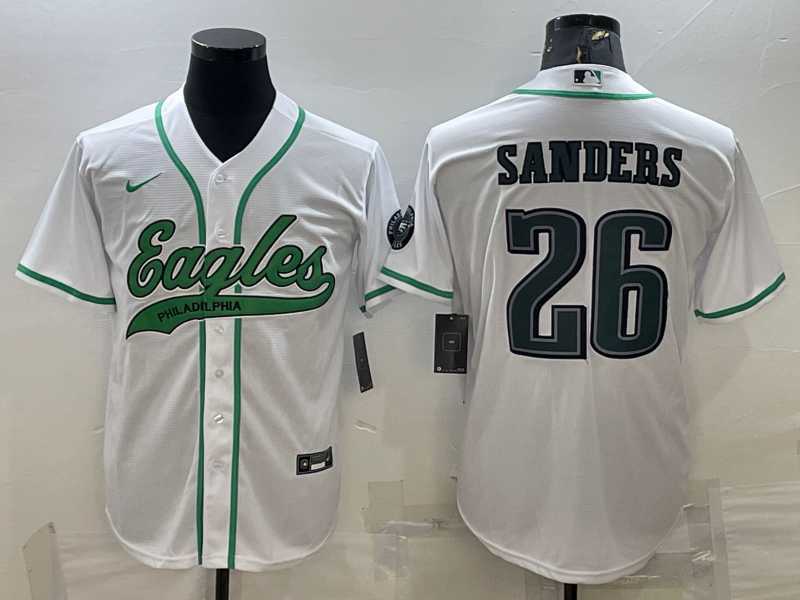 Men%27s Philadelphia Eagles #26 Miles Sanders White With Patch Cool Base Stitched Baseball Jersey->philadelphia eagles->NFL Jersey